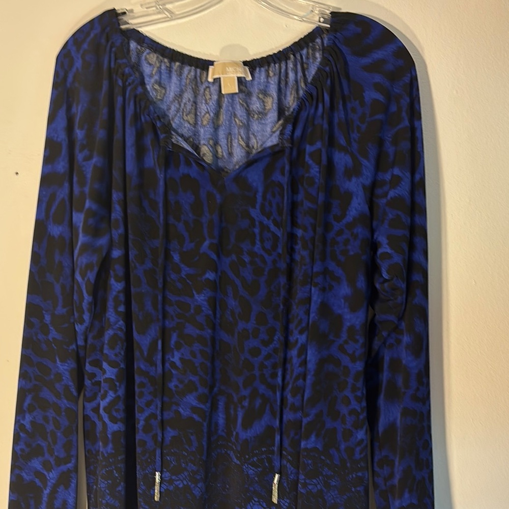 Michael Kors Blue and Black Patterned Top Sz L